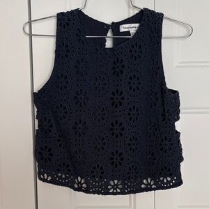 Abercrombie & Fitch Dark Blue Floral Eyelet Crop Top crochet Sz XS